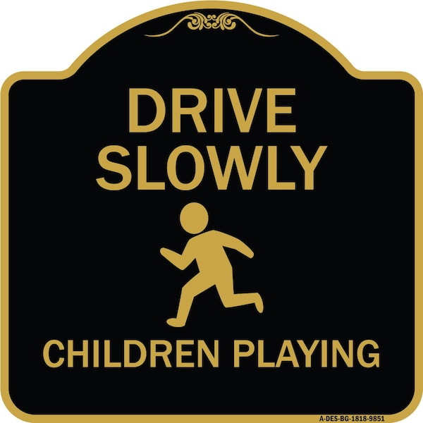 Designer Series-Drive Slowly Children Playing Black & Gold, 18" x 18", BG-1818-9851